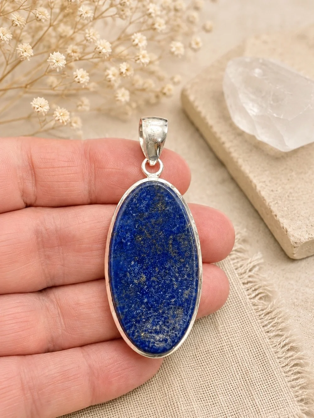 Natural Lapis Lazuli Gemstone 2.3” Sterling Silver Pendant